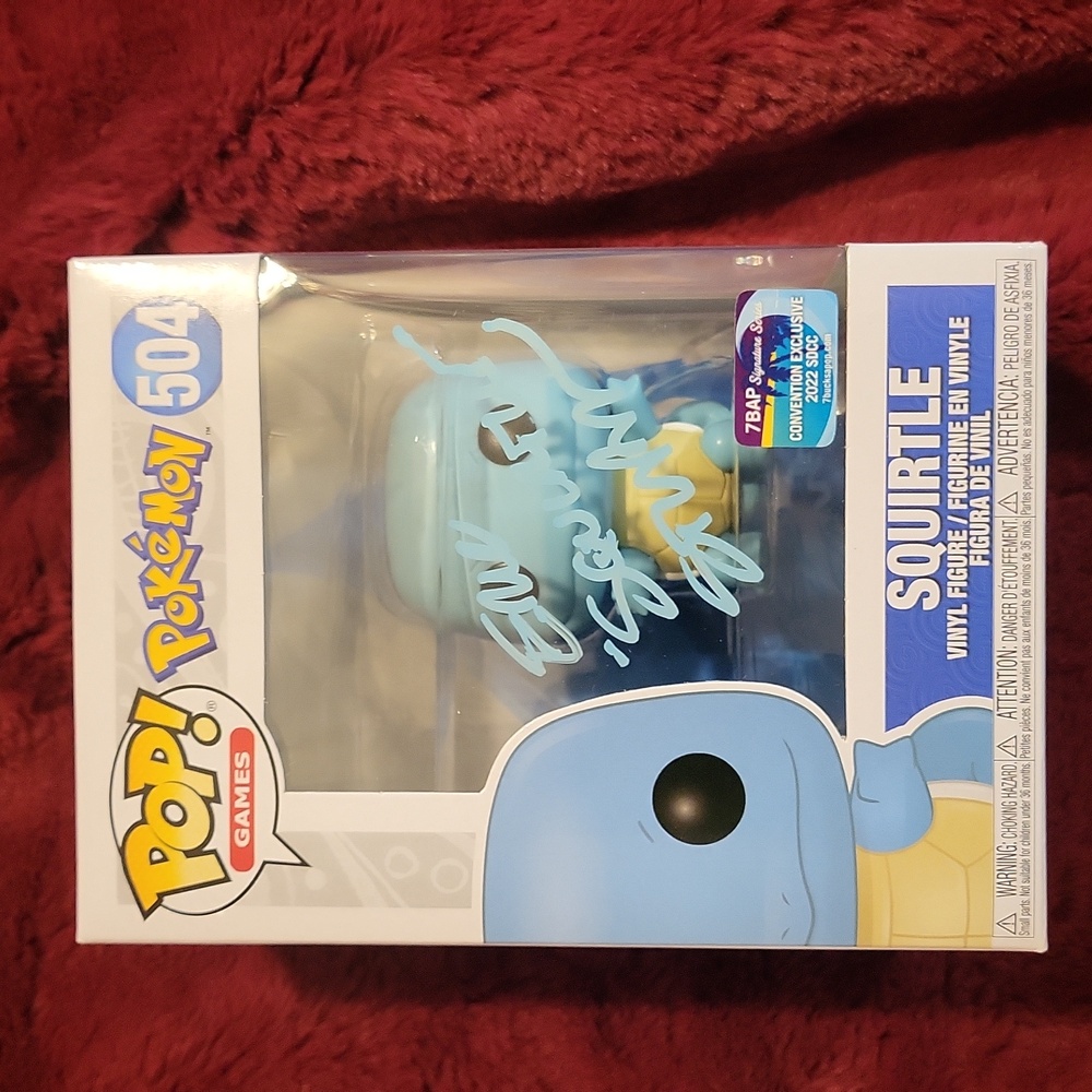 Funko Pop Squirtle Autographed by Eric Stuart voice actor for Squirtle.